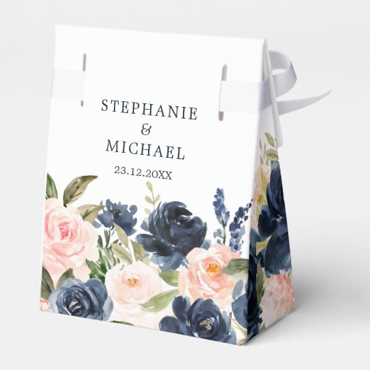 Navy Blue Blush Pink Rose Boho Wedding Bedankdoosjes (Achterkant)