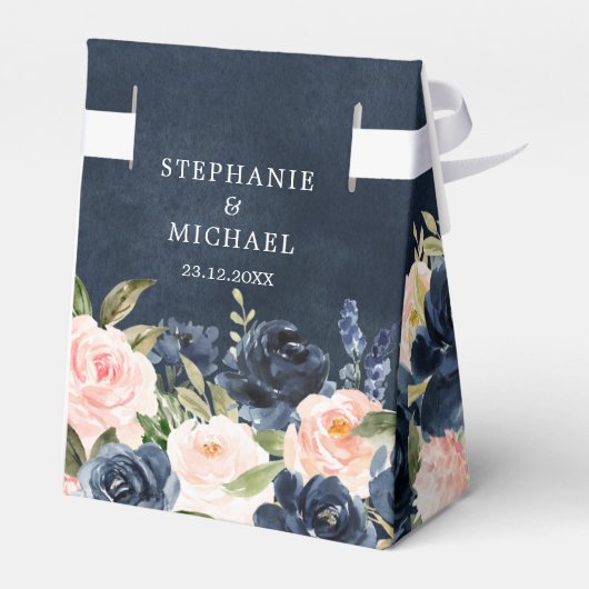 Navy Blue Blush Pink Rose Boho Wedding Bedankdoosjes (Achterkant)