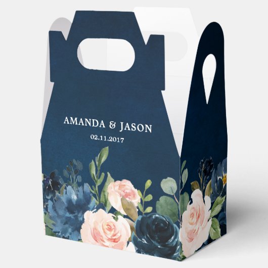 Navy Blue Blush Pink Rose Boho Wedding Bedankdoosjes (Geopend)