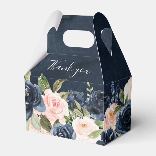 Navy Blue Blush Pink Rose Boho Wedding Bedankdoosjes (Voorkant Zijde)