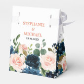 Navy Blue Blush Pink Rose Boho Wedding Bedankdoosjes (Achterkant)