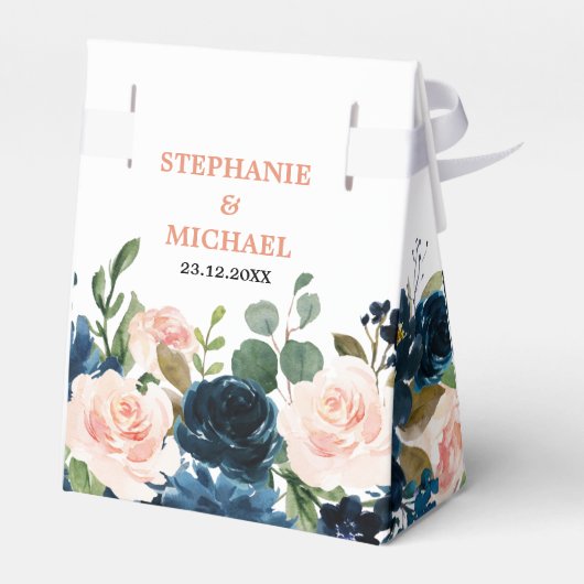 Navy Blue Blush Pink Rose Boho Wedding Bedankdoosjes (Achterkant)