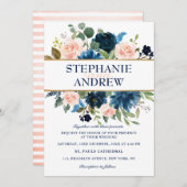 Navy Blue Blush Pink Rose Boho Wedding Kaart (Voorkant / Achterkant)