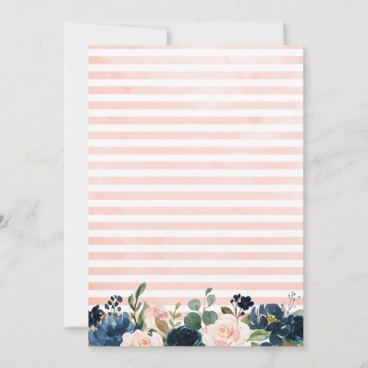 Navy Blue Blush Pink Rose Boho Wedding Kaart (Achterkant)