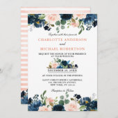 Navy Blue Blush Pink Rose Boho Wedding Kaart (Voorkant / Achterkant)