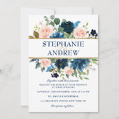 Navy Blue Blush Pink Rose Boho Wedding Kaart (Voorkant)