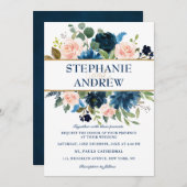 Navy Blue Blush Pink Rose Boho Wedding Kaart (Voorkant / Achterkant)