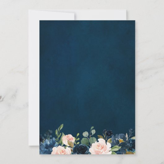 Navy Blue Blush Pink Rose Boho Wedding Kaart (Achterkant)