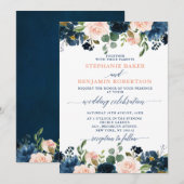 Navy Blue Blush Pink Rose Boho Wedding Kaart (Voorkant / Achterkant)