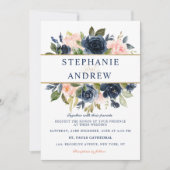 Navy Blue Blush Pink Rose Boho Wedding Kaart (Voorkant)