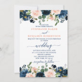 Navy Blue Blush Pink Rose Boho Wedding Kaart (Voorkant)
