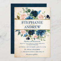 Navy Blue Blush Pink Rose Boho Wedding