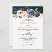 Navy Blue Blush Pink Rose Boho Wedding Kaart (Voorkant)