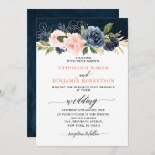 Navy Blue Blush Pink Rose Boho Wedding Kaart (Voorkant / Achterkant)