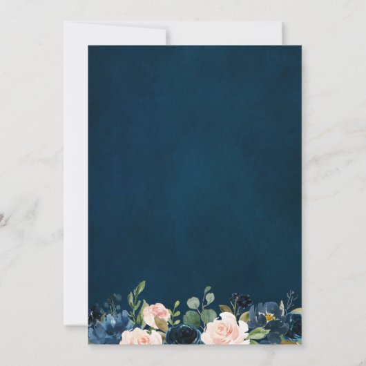 Navy Blue Blush Pink Rose Boho Wedding Kaart (Achterkant)