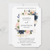 Navy Blue Blush Pink Rose Boho Wedding Kaart (Voorkant)