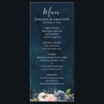 Navy Blue Blush Pink Rose Boho Wedding Menu<br><div class="desc">Prachtige bloemenboho trouwmenukaart met handgeschilderde waterverf bloemengraphics / rozen in rijke tinten van marineblauw en blush roze / perzik en charmante letterstijl lettertype. Neem contact met mij op voor hulp bij maatwerk of als u een ander product met dit ontwerp nodig hebt.</div>