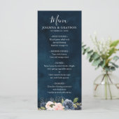 Navy Blue Blush Pink Rose Boho Wedding Menu (Staand voorkant)