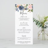 Navy Blue Blush Pink Rose Boho Wedding Menu (Staand voorkant)
