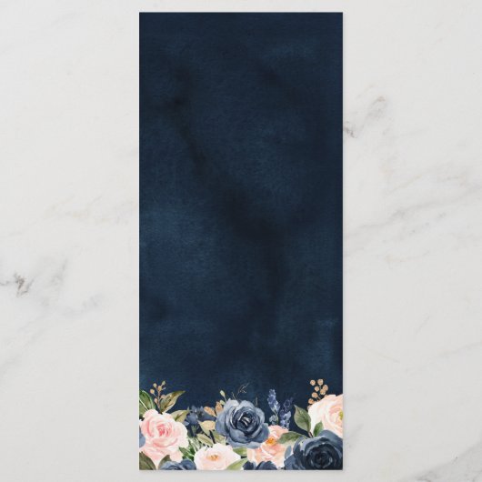 Navy Blue Blush Pink Rose Boho Wedding Menu (Achterkant)