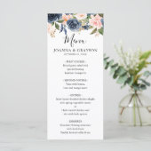 Navy Blue Blush Pink Rose Boho Wedding Menu (Staand voorkant)