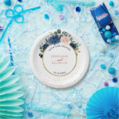 Navy Blue Blush Pink Rose Boho Wedding Papieren Bordje (Feest)