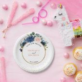 Navy Blue Blush Pink Rose Boho Wedding Papieren Bordje (Feest)