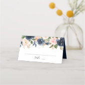 Navy Blue Blush Pink Rose Boho Wedding Plaatskaartje (Achterkant)