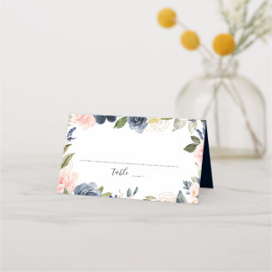 Navy Blue Blush Pink Rose Boho Wedding Plaatskaartje