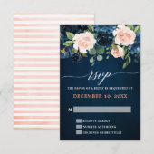 Navy Blue Blush Pink Rose Boho Wedding RSVP Kaartje (Voorkant / Achterkant)