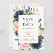 Navy Blue Blush Pink Rose Boho Wedding Save The Date (Voorkant)