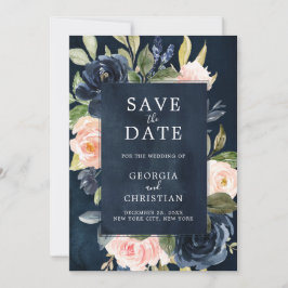 Navy Blue Blush Pink Rose Boho Wedding Save The Date