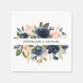 Navy Blue Blush Pink Rose Boho Wedding Servet (Voorkant)