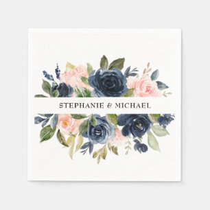 Navy Blue Blush Pink Rose Boho Wedding Servet