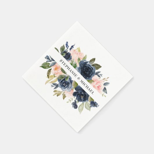 Navy Blue Blush Pink Rose Boho Wedding Servet (Hoek)