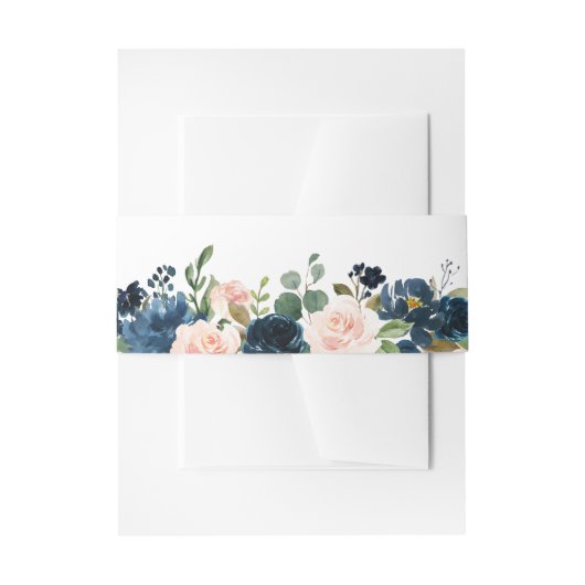 Navy Blue Blush Pink Rose Boho Wedding Uitnodigingen Wikkel (Voorkant Voorbeeld)