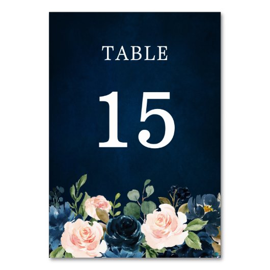 Navy Blue Blush Pink Rose Botanical Kaart (Voorkant)
