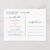 Navy Blue Blush Pink Rose Botanical Save the Date Aankondigingskaart (Achterkant)