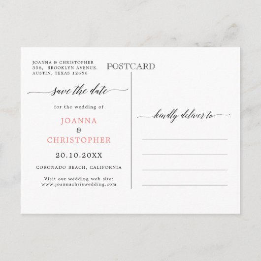 Navy Blue Blush Pink Rose Botanical Save the Date Aankondigingskaart (Achterkant)