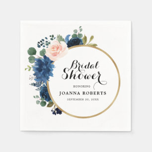 Navy Blue Blush Pink Rose Botanical Servet