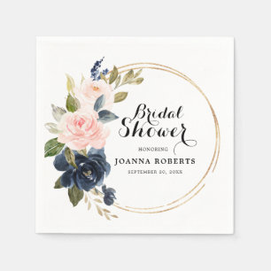 Navy Blue Blush Pink Rose Botanical Servet