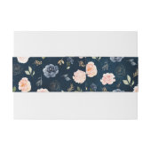 Navy Blue Blush Pink Rose Botanical Uitnodigingen Wikkel (Achterkant Voorbeeld)