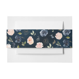 Navy Blue Blush Pink Rose Botanical Uitnodigingen Wikkel