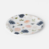 Navy Blue Blush Pink Rose Botanical Weddenschap Papieren Bordje (Gekanteld)