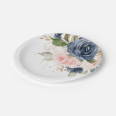 Navy Blue Blush Pink Rose Botanical Weddenschap Papieren Bordje (Gekanteld)