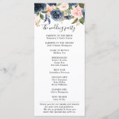 Navy Blue Blush Pink Rose Botanical Weddenschap Programmakaart (Achterkant)