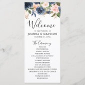 Navy Blue Blush Pink Rose Botanical Weddenschap Programmakaart (Voorkant)