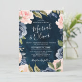 Navy Blue Blush Pink Rose Gold Boho Wedding Kaart (Staand voorkant)