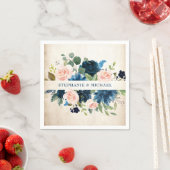 Navy Blue Blush Pink Rose Rustic Boho Wedding Servet (Insitu)