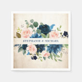 Navy Blue Blush Pink Rose Rustic Boho Wedding Servet (Voorkant)